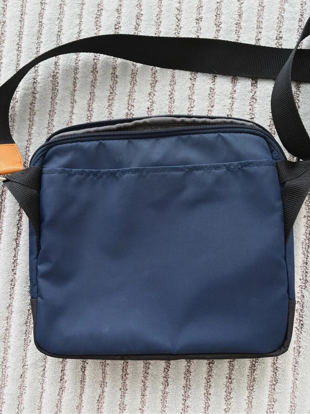 Tumi Navy and Black Crossbody with Tan Logo Patch